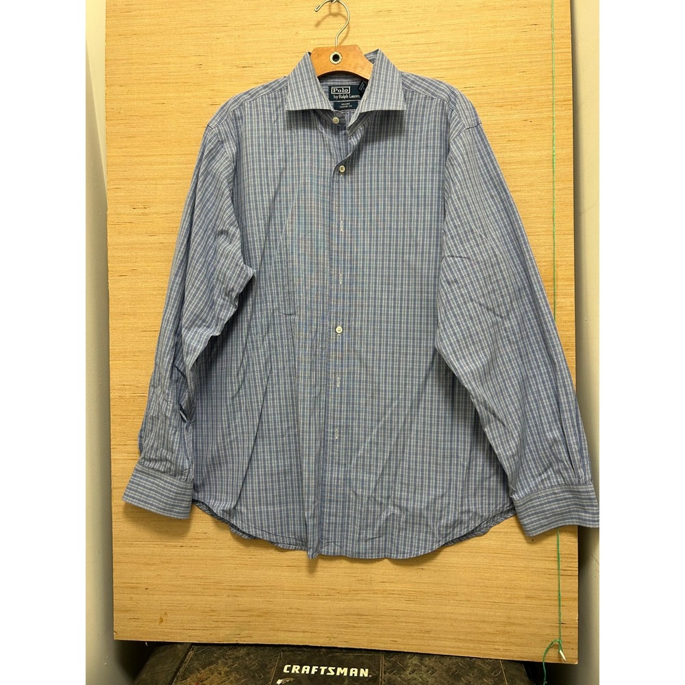 Polo by Ralph Lauren Regent Classic Fit Blue Plaid Dress Shirt Mens 16 1/2 L